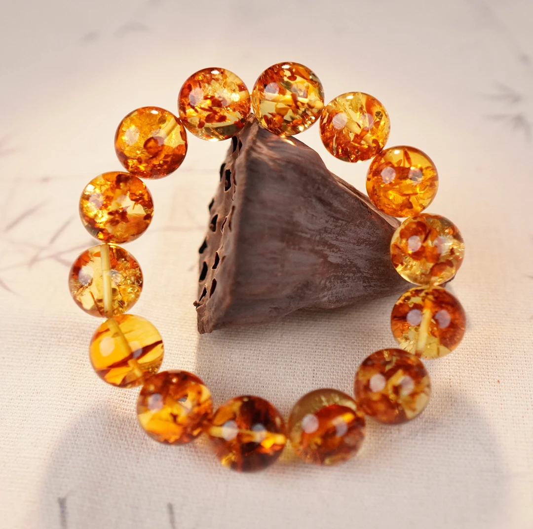 【亿景珠宝】16+圆珠俄料天然花珀手串单圈时尚多样性发货SSY19E084