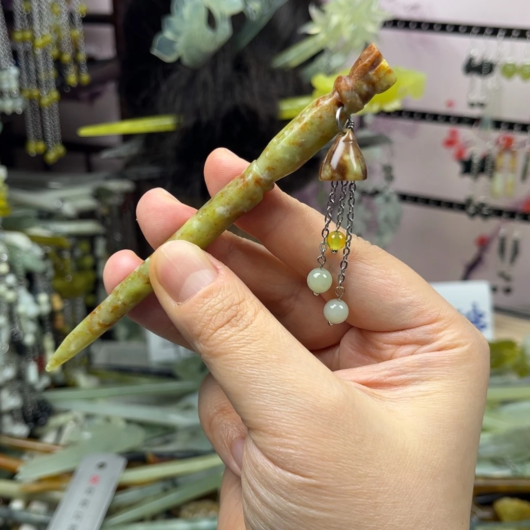 岫玉未镶嵌发饰长度13厘米左右