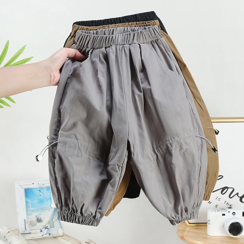 舒服~2025春夏男女童百搭拼接宽松休闲裤韩国儿童洋色抽绳缩口裤