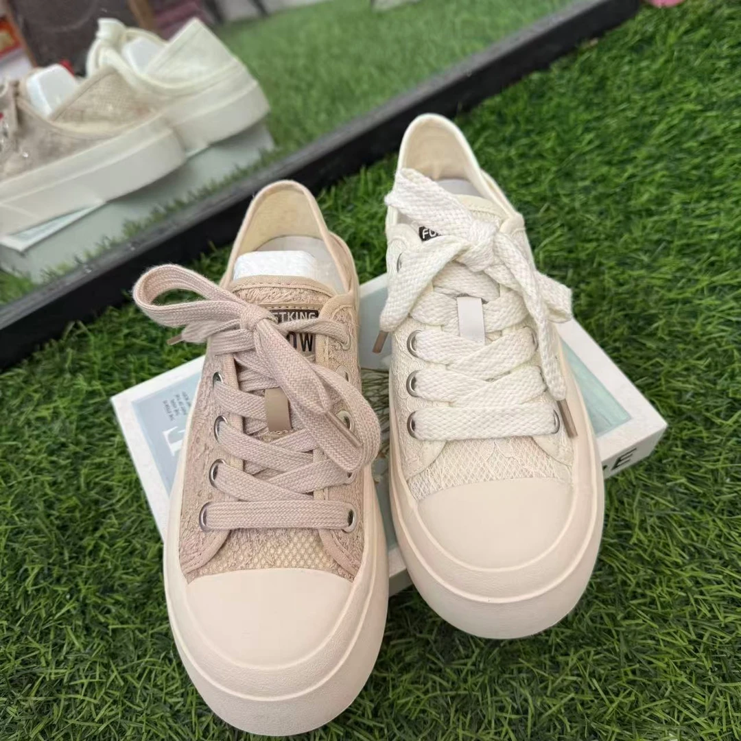 2025夏季新款厚底蕾丝网面配裙子透气薄款两穿帆布鞋小白鞋6608