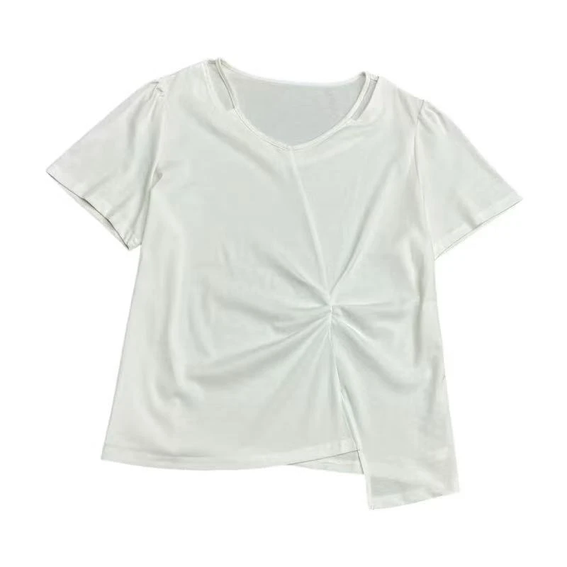 【胖嫂大码】：新款夏季法式v领不规则设计感减龄显瘦短袖T恤上衣#98
