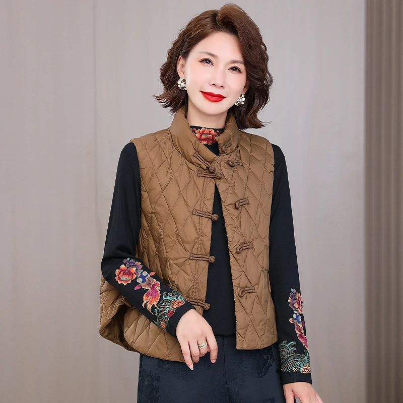新中式国风盘扣气质马甲秋冬宽松文艺复古民族棉服保暖百搭马甲