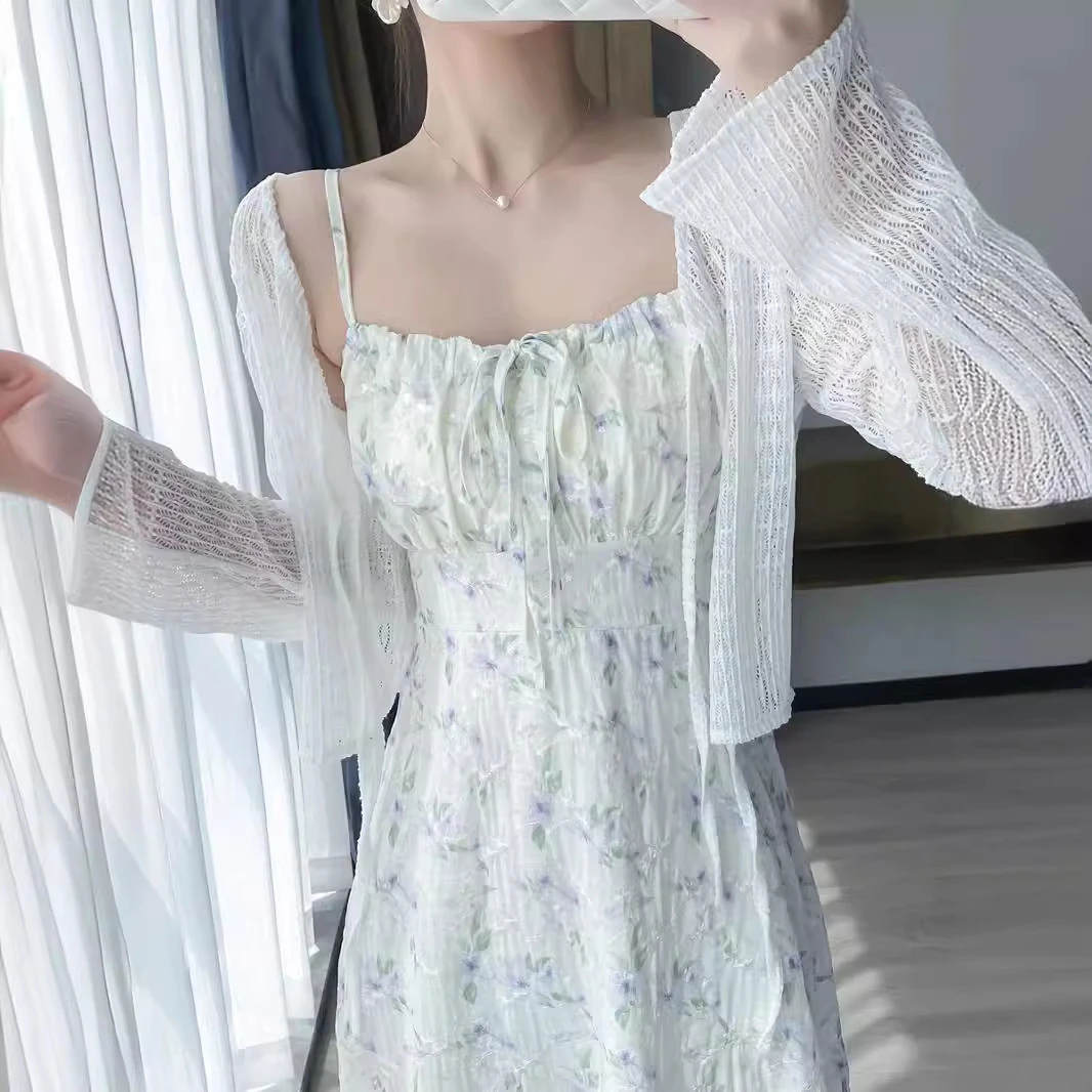 夏装夏季新款爆款套装裙开衫女气质碎花吊带小个子裙子显瘦两件