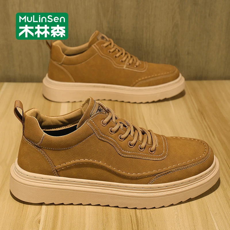 木林森板鞋男款2025新款秋季运动耐磨厚底增高百搭工作休闲潮鞋