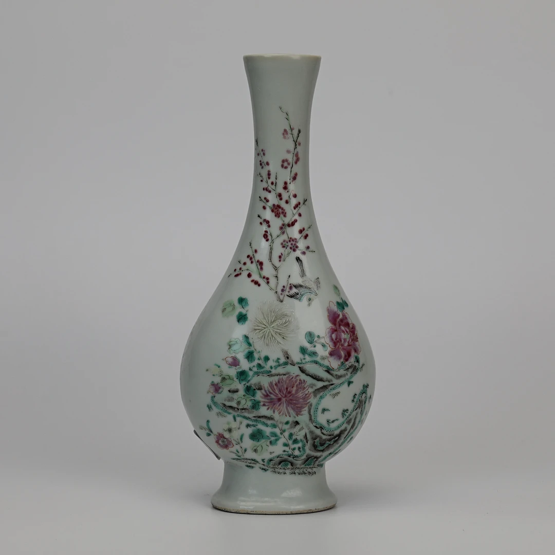 1481清中晚期·粉彩花鸟纹赏瓶【古董拍卖】