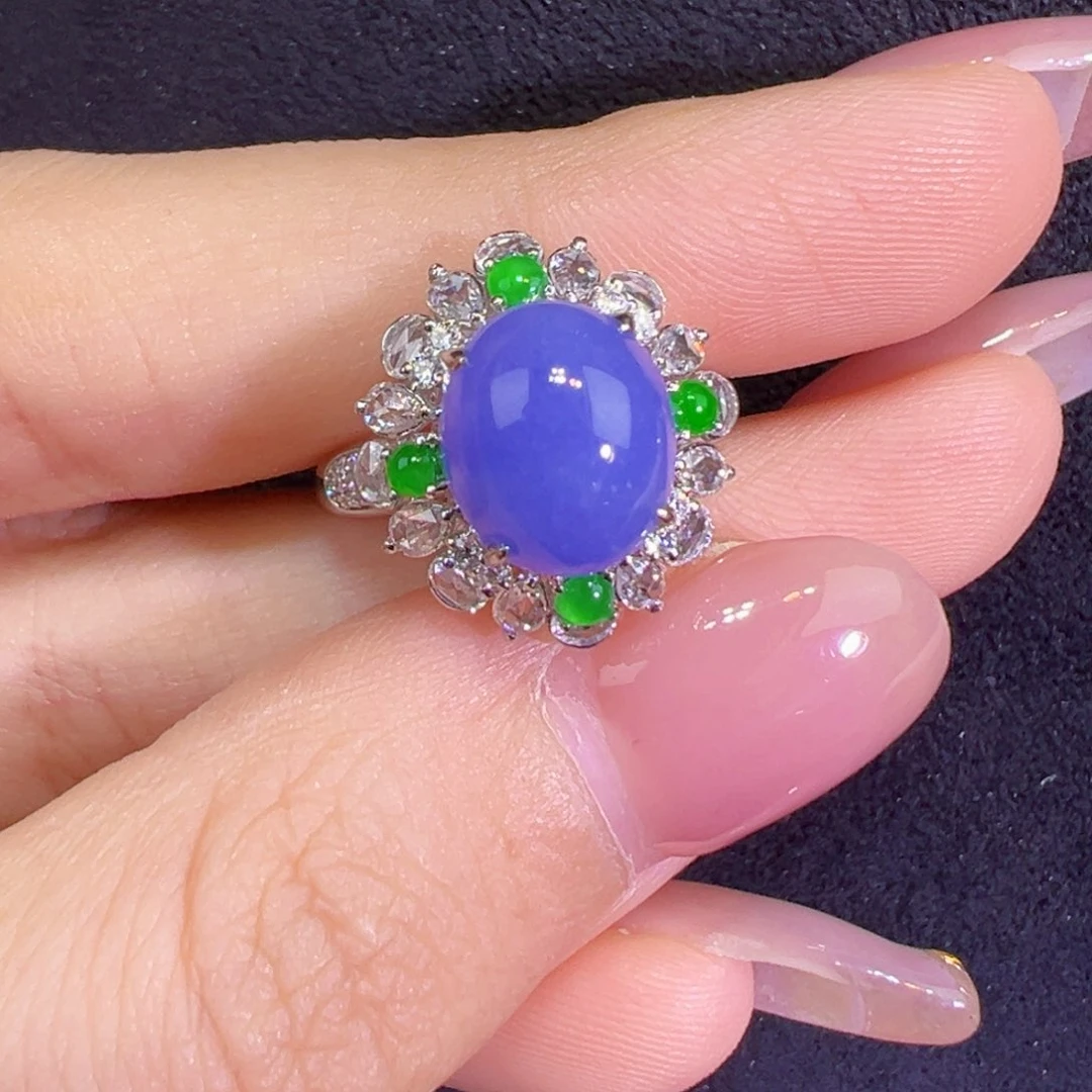 翡翠戒指18K金镶嵌蛋面