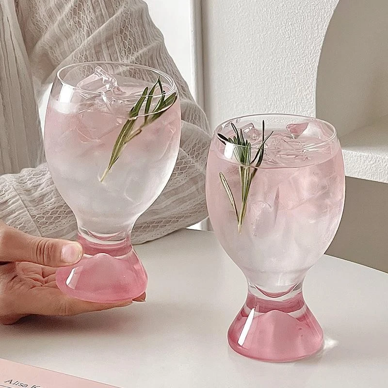创意粉色玻璃杯家用高颜值女生可爱透明果汁气泡水杯微醺啤酒杯子