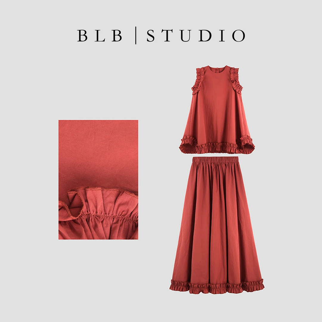 【BLB•板老板】高级感无袖套头上衣高腰半身裙时尚套装SHBZX641321