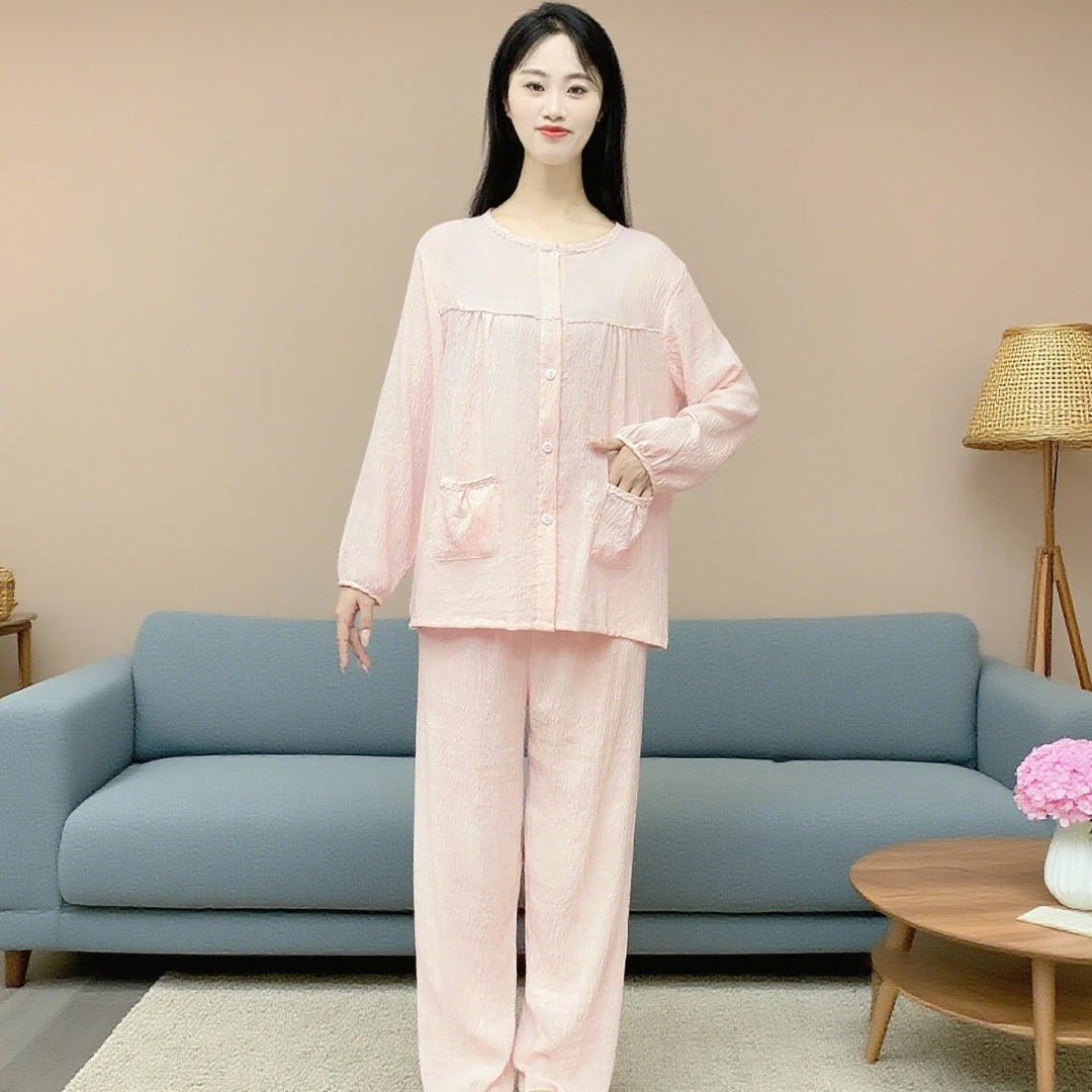 云朵棉睡衣女士春秋季长袖长裤圆领不带胸垫可外穿家居服套装Y171