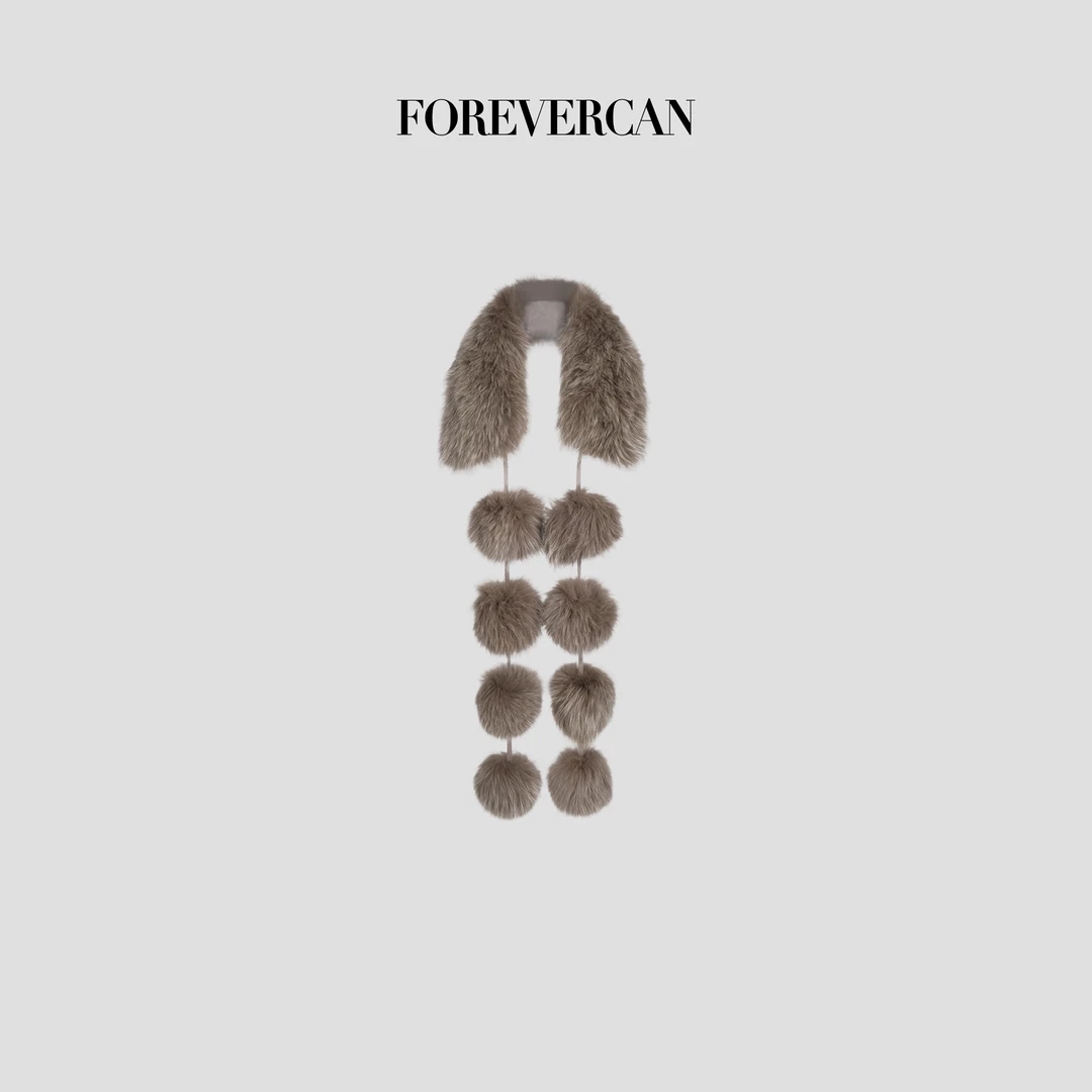 FOREVERCAN“福绕蛇年”客订芬兰进口狐狸毛毛球草草围巾SS22778