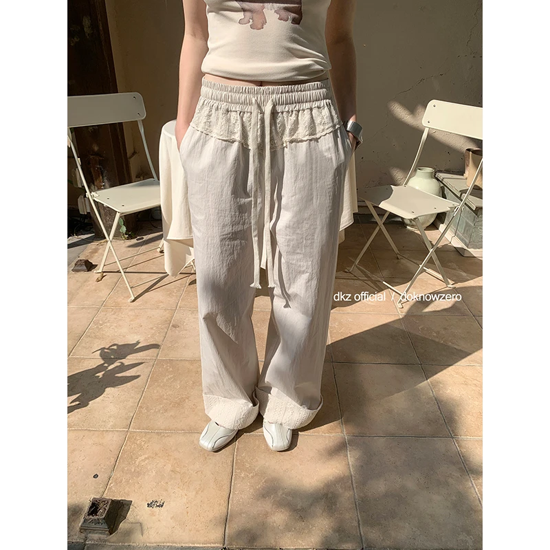 DKZ 微醺感蕾丝拼接休闲裤