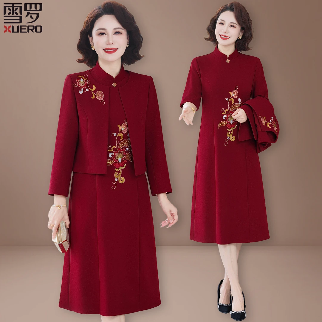 高贵喜婆婆婚宴装气质结婚礼服中老年妈妈春秋阔太太连衣裙两件套