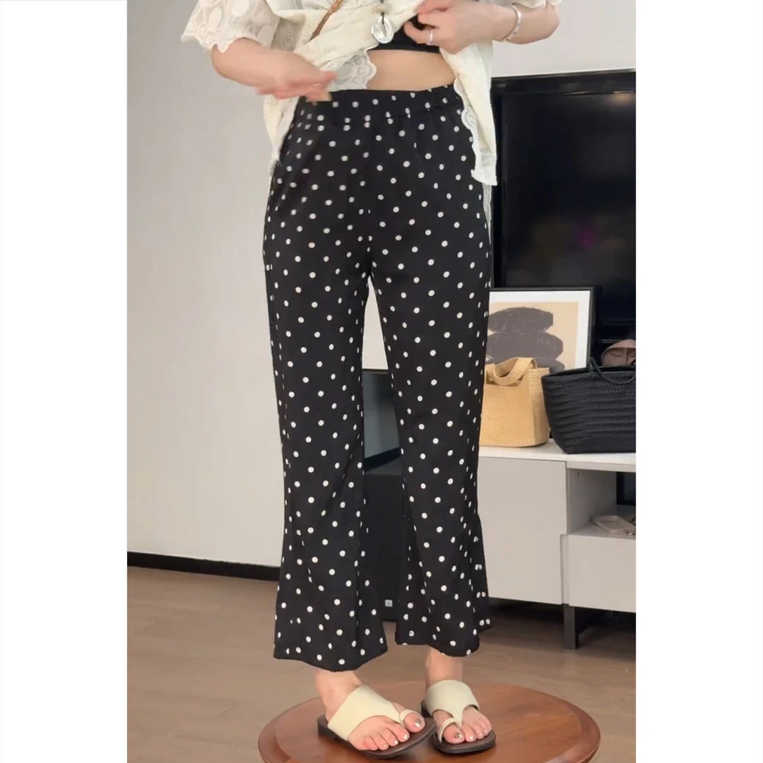 艾塔莉夏季薄款九分裤波点透气直筒裤时尚休闲裤微喇裤显瘦修身女