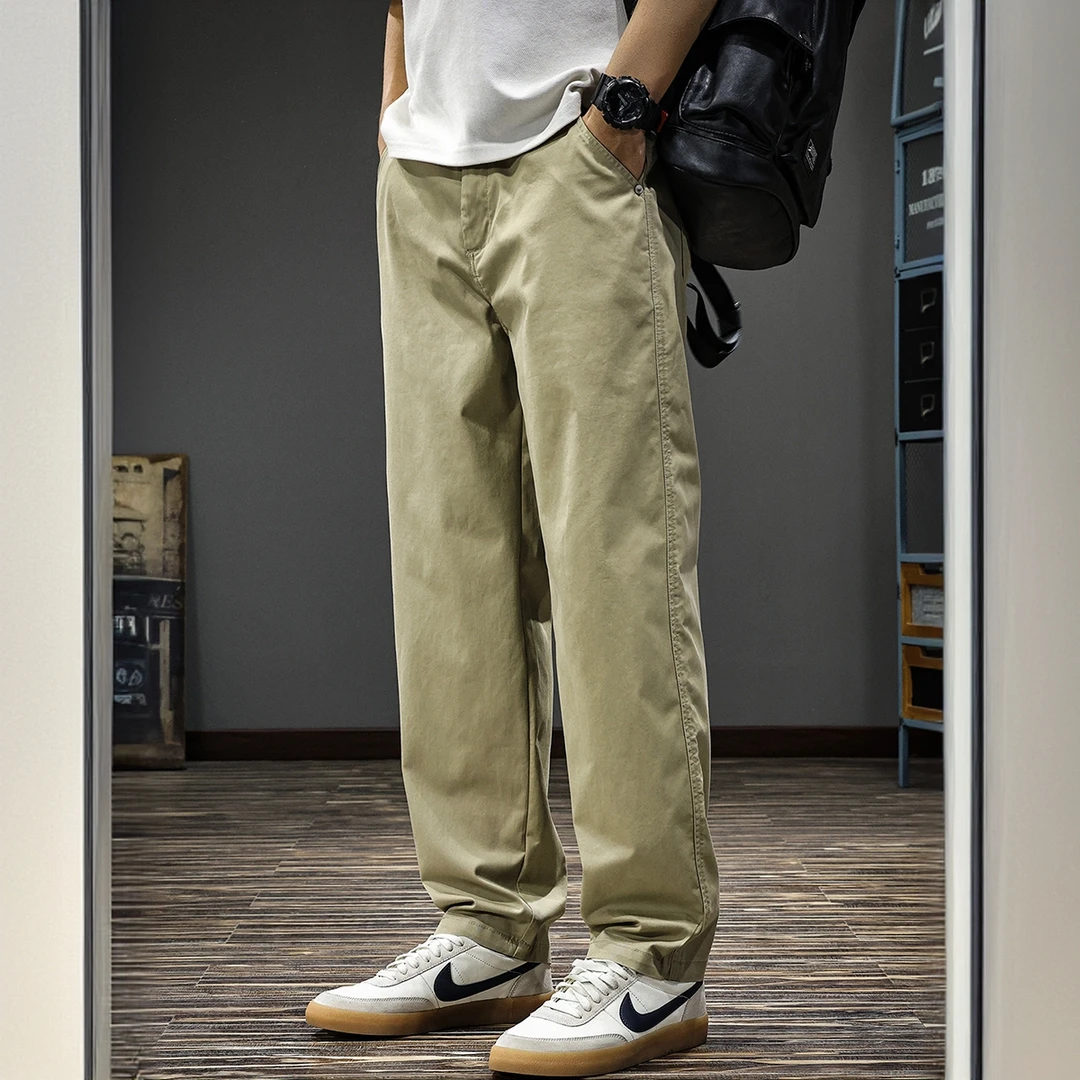 春季新款男士百搭休闲裤时尚潮流美式工装宽松直筒裤简约弹力长裤