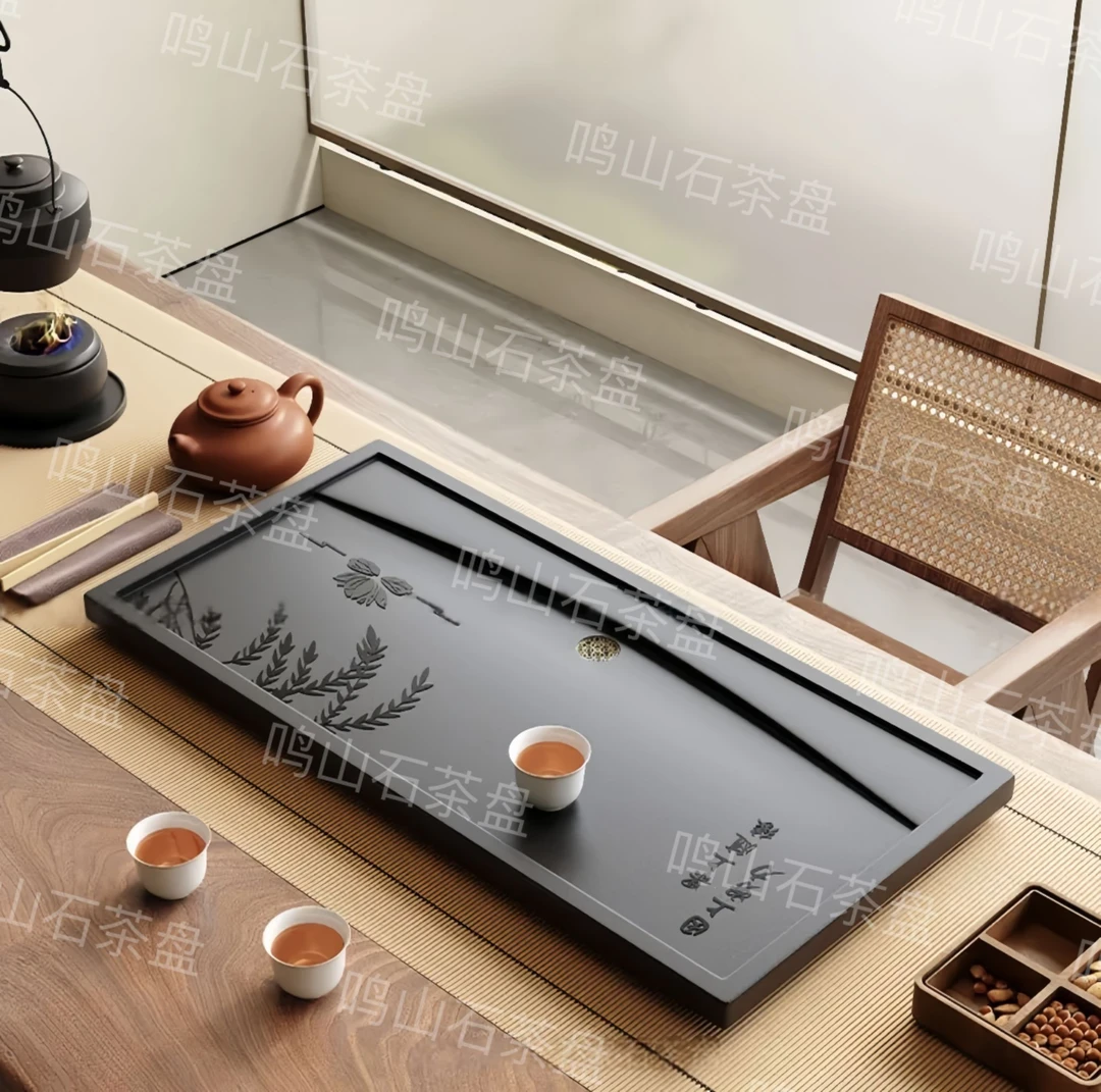 80*37*3新款垂柳石茶盘干湿分离家用办公阳台客厅直排下水茶几