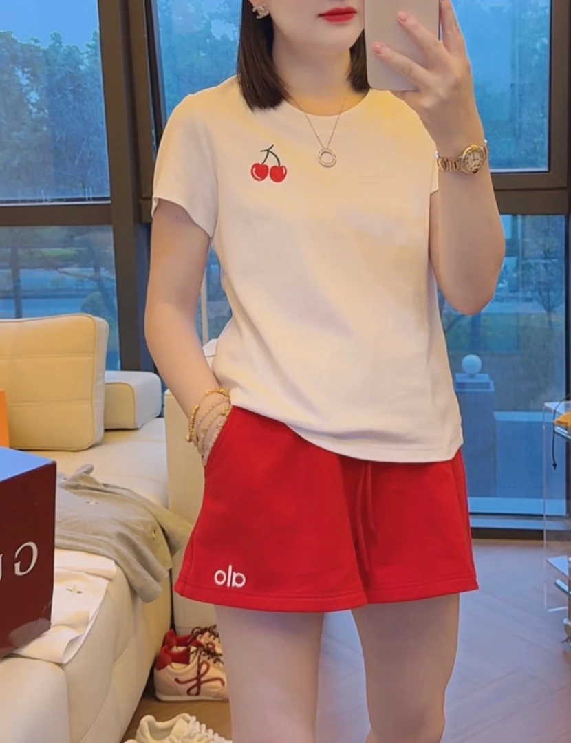 K·K「樱桃短袖」新款圆领刺绣樱桃T恤小版显瘦短袖