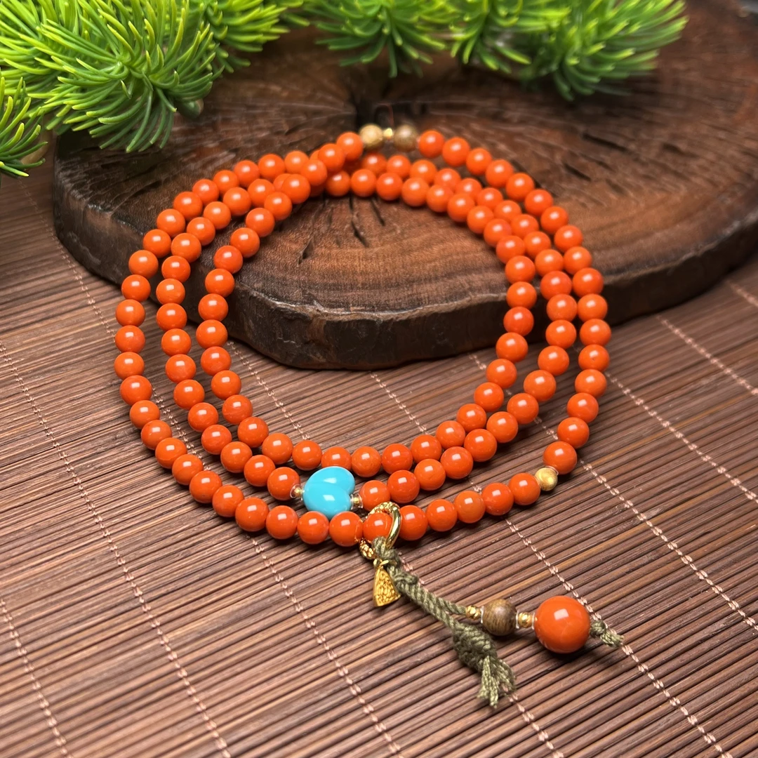 【熊总夫妇】南红圆珠diy爱心多圈项链