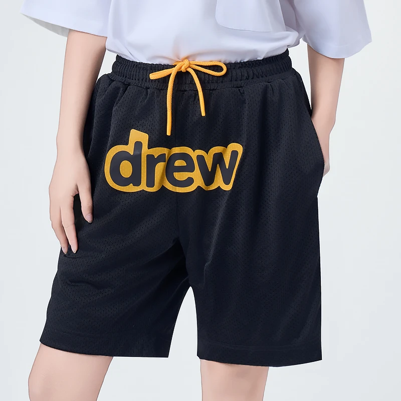 DREW MEDM笑脸字母运动短裤宽松网眼透气五分裤男女情侣款沙滩裤