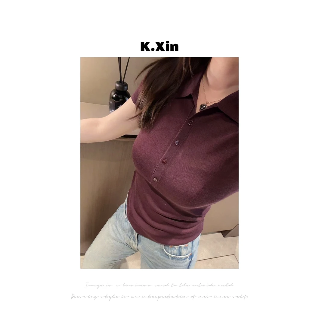 Miu系定制绵羊毛POLO飞袖T恤上衣 老钱气质休闲日常I5700