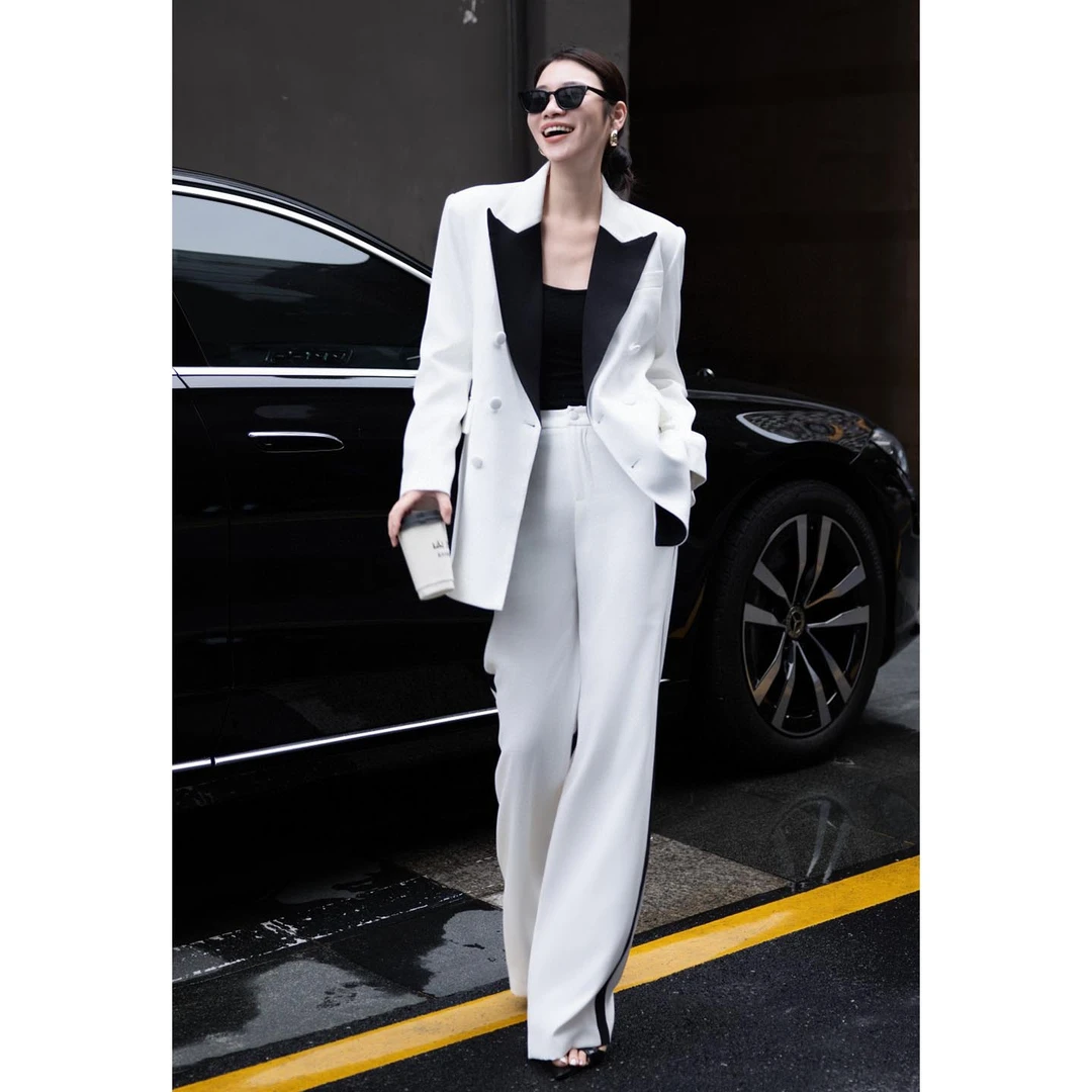 欧美风女装2025早秋时尚黑白气质法式西装套装轻奢高级感两件套潮