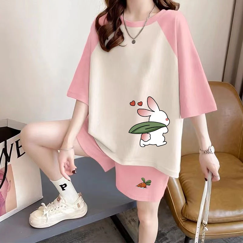 外贸大码女装2022新款夏季休闲运动套装女轻奢网红短袖短裤两件套