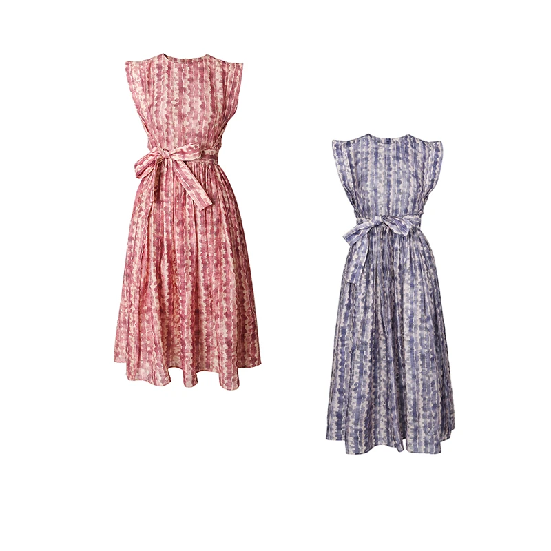 春日绽放繁花松弛时尚粉墨花系列收腰显瘦连衣裙CEA1065