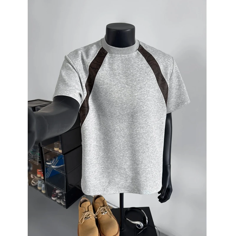 美式蛇纹拼接设计短袖男款夏季cleanfit潮牌T恤痞帅高级感五分袖