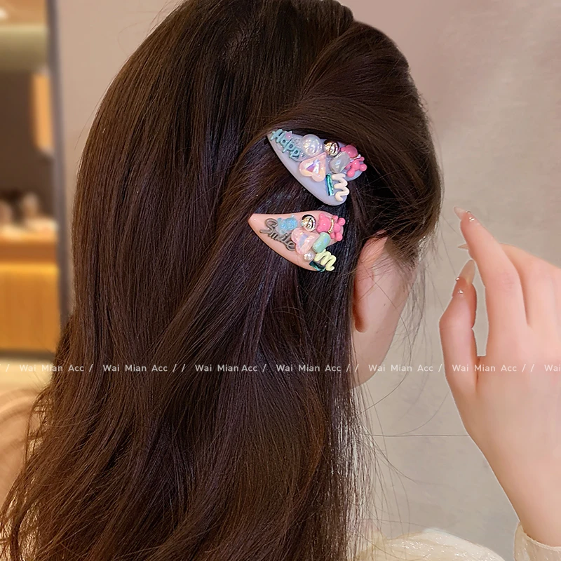 爱心水钻发夹发卡多巴胺刘海夹女轻奢时尚侧边夹碎发夹新款鸭嘴夹