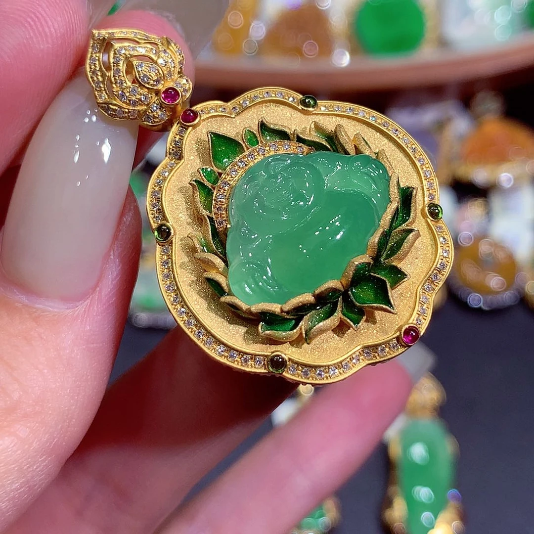 吊坠(不含链)18K金镶嵌翡翠