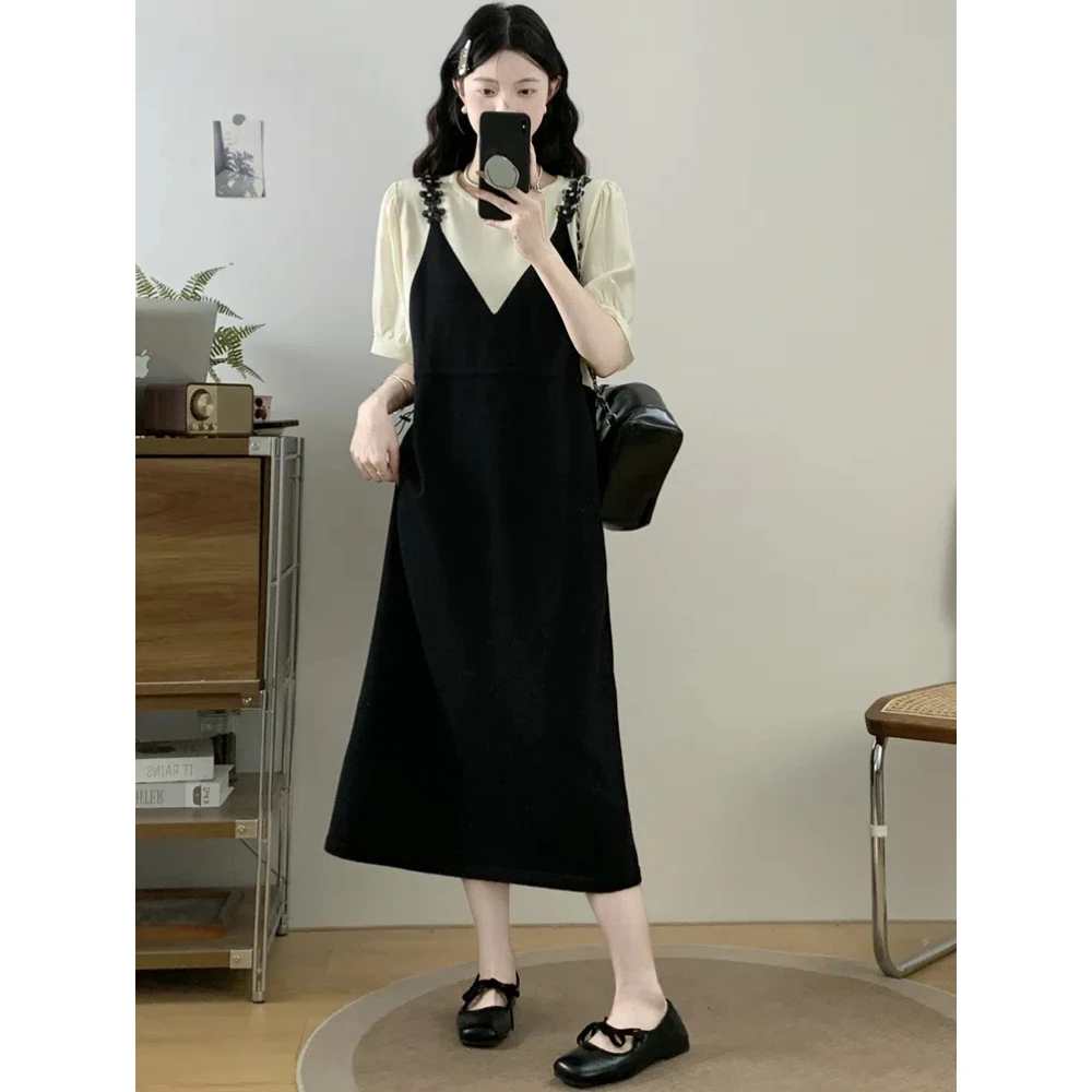 胖妹妹夏装新款胖mm大码女设计感假两件收腰连衣裙法式连衣裙女夏