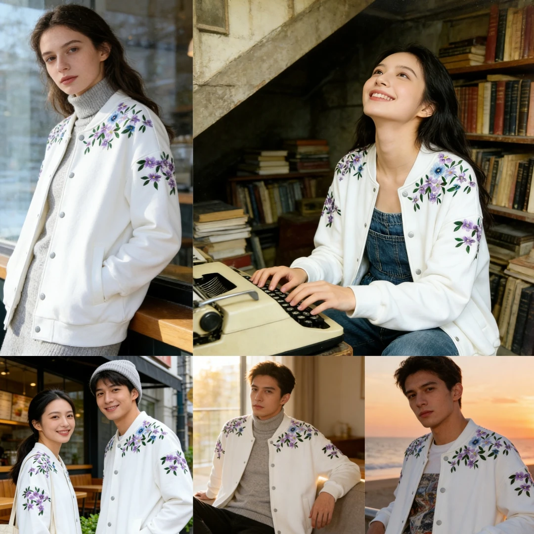 丁香花重磅刺绣男卫衣开衫棒球服外套