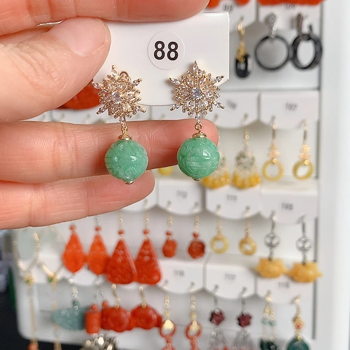 翡翠耳饰银S925镶嵌翡翠