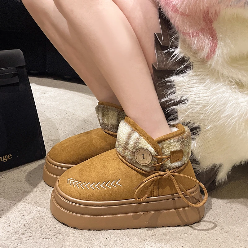 时尚厚底雪地靴女秋冬季2025新款防滑高帮包跟保暖加绒棉拖鞋外穿