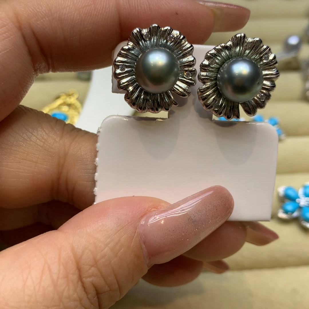 银S925镶嵌耳饰海水珍珠