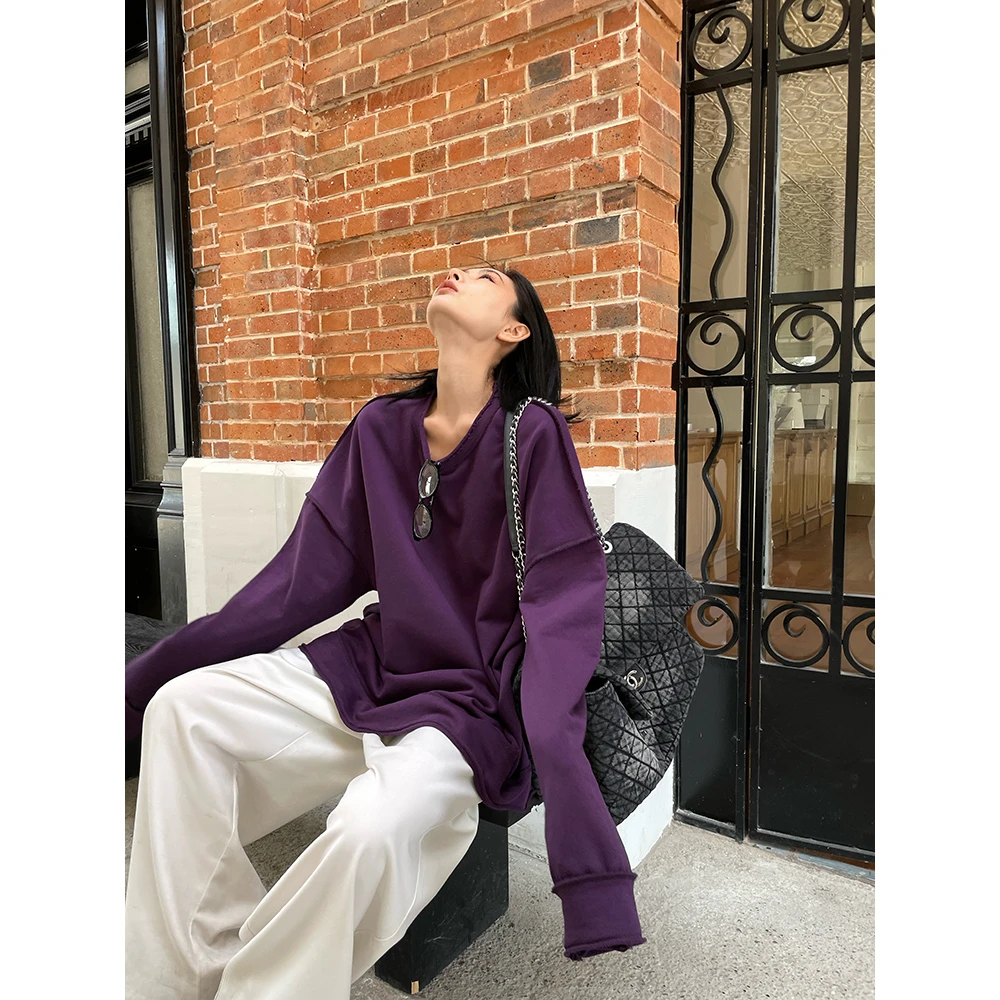 JCCC影子【简章】两色圆领毛边廓形休闲卫衣长袖T恤JE4IBY11