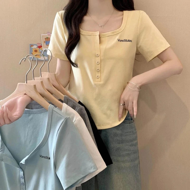 U领正肩T恤2025夏季新款大码胖mm遮肉正肩显瘦上衣洋气减龄遮肉