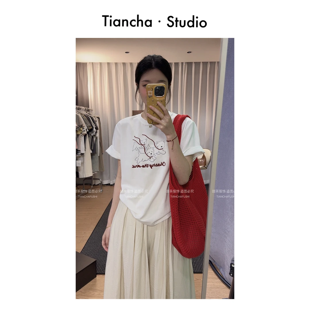 sweetc【英文狗狗】M354#夏季韩版正肩短袖T恤女ins百搭可爱减龄