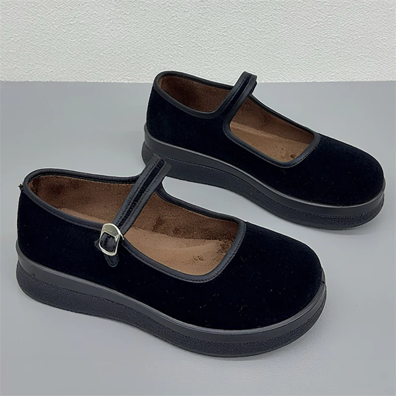 新款老北京布鞋女加绒厚底防滑工作鞋冬季酒店礼仪妈妈平底上班鞋