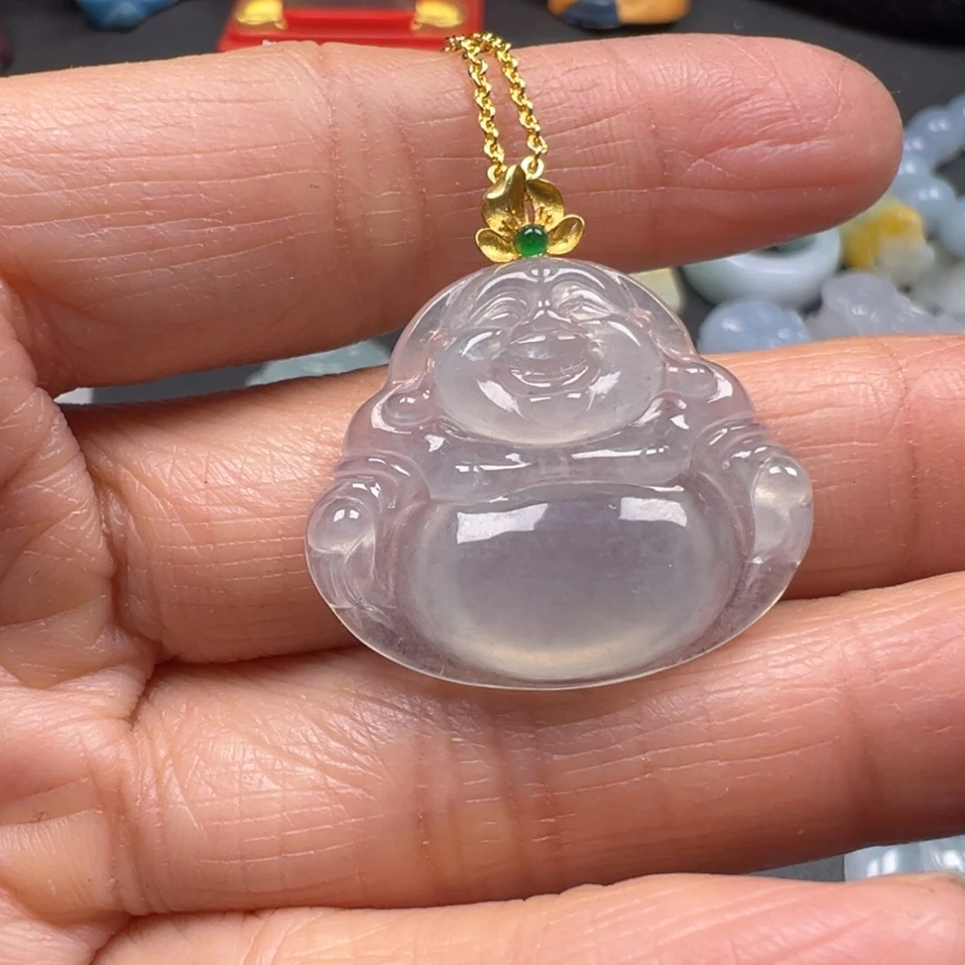 翡翠18K金镶嵌颈饰佛公