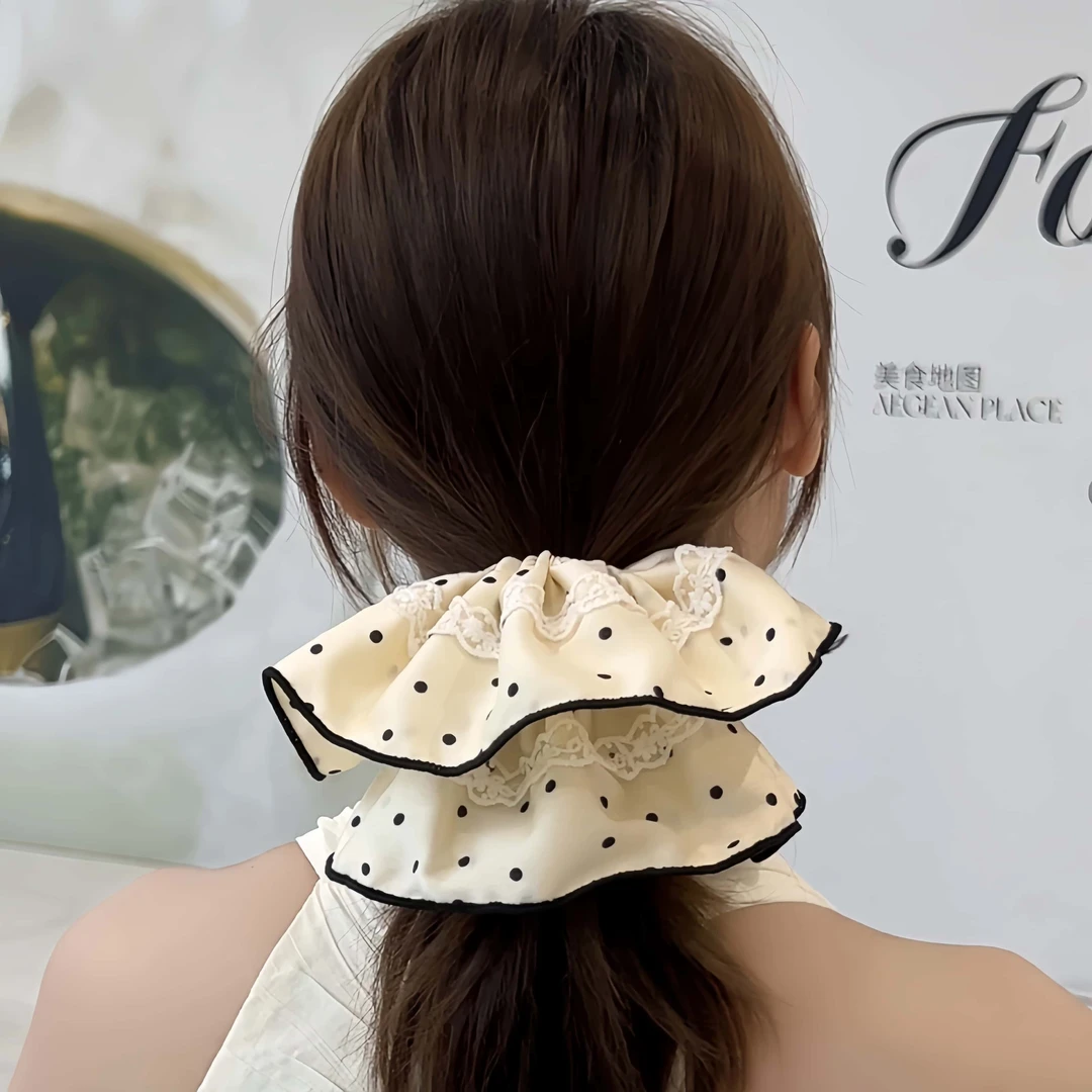 韩版小香风温柔蕾丝花边波点大肠发圈高级感缎面优雅气质头绳发绳