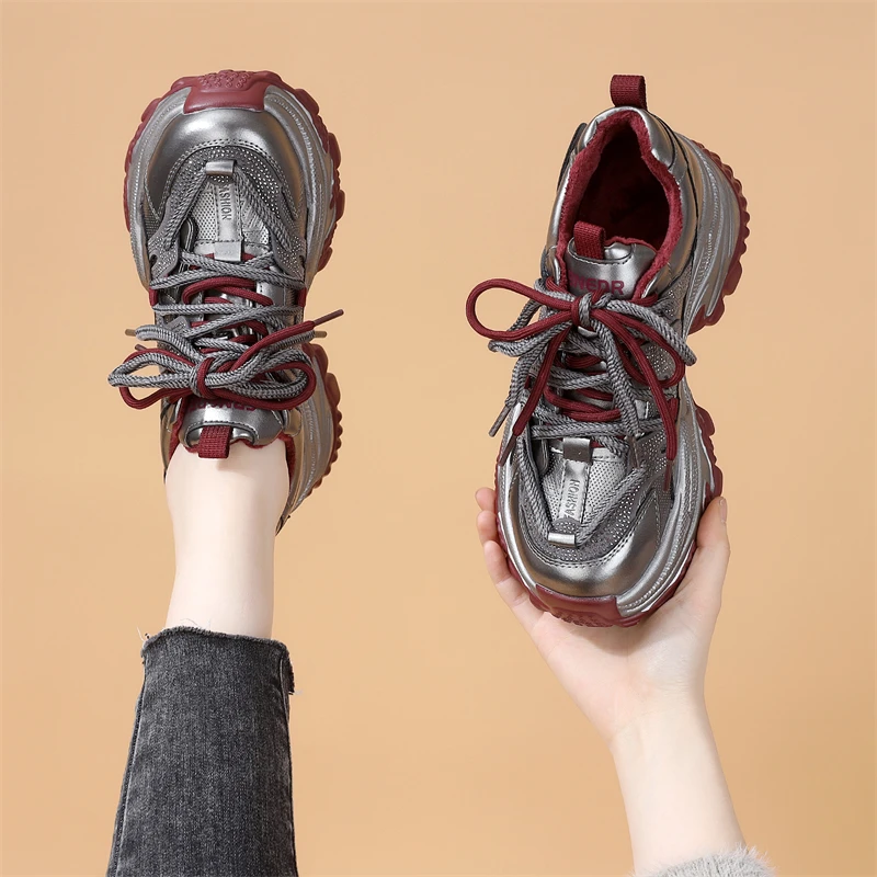 增高老爹鞋女鞋2025秋冬新款爆款单鞋水钻加绒厚底松糕运动休闲鞋