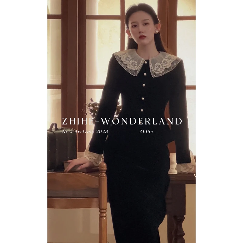 至禾Wonderland【巴赫旧约】宫廷风蕾丝领丝绒复古千金套装