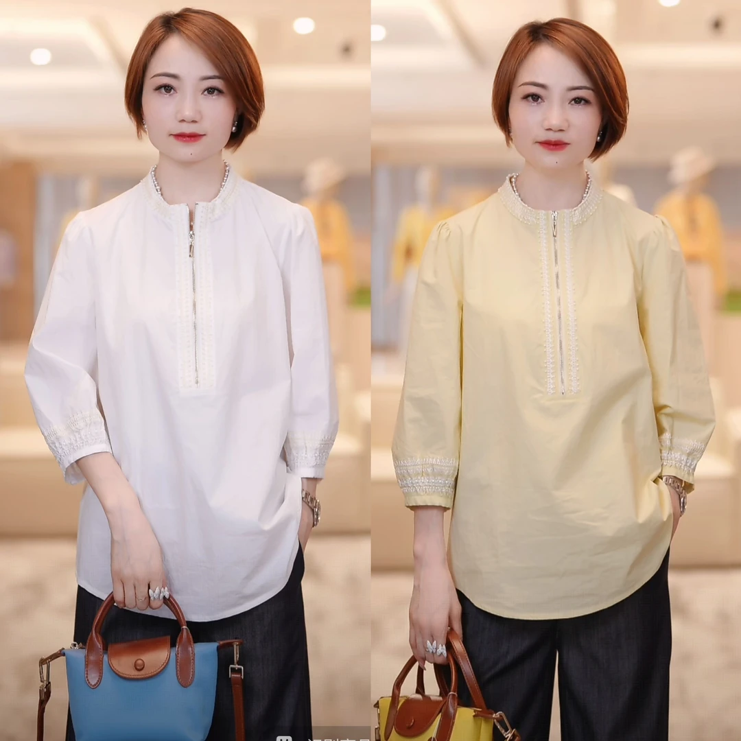 【金乌扶摇】精致全棉重工绣花钉珠设计立领半拉链衬衫1S359C3063