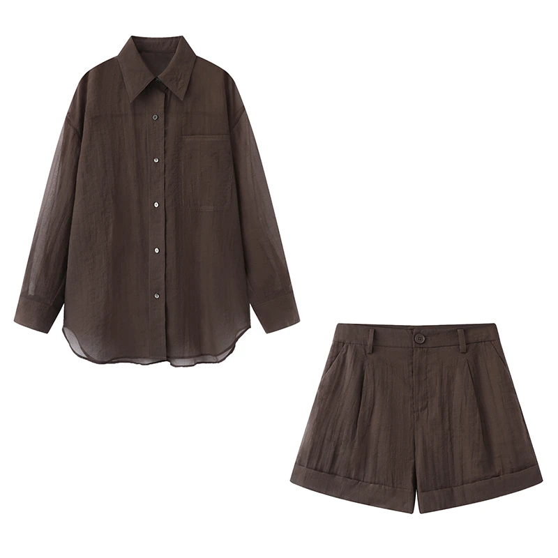艾*家商场同款25夏新款宽松休闲极简风纯色衬衫短裤套1083/3083