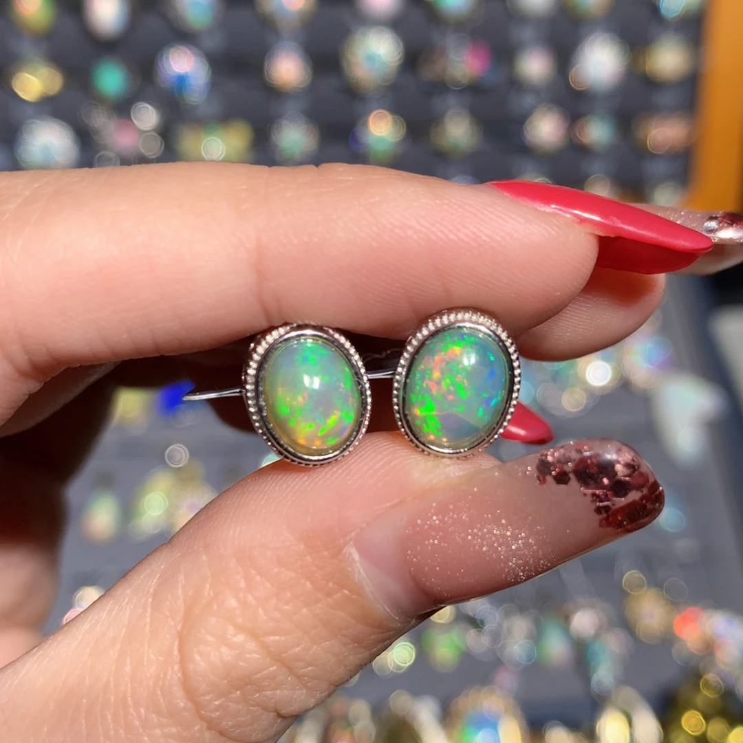 银S925镶嵌欧泊欧泊耳饰y