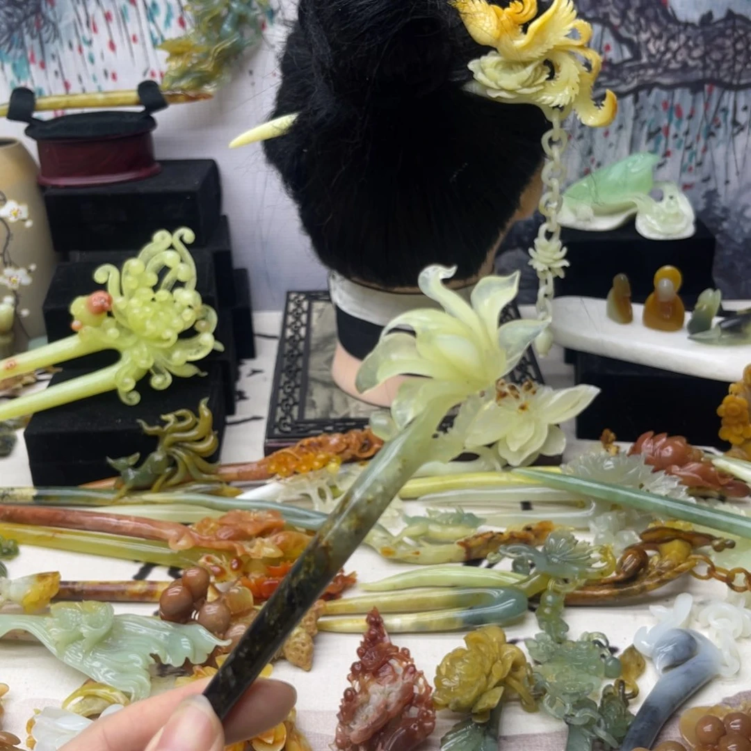 【闪购商品】蛇纹石玉发饰合金