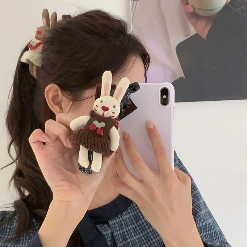 可爱卡通针织小兔香蕉夹女2025新款后脑勺马尾竖夹发卡扭扭夹发饰