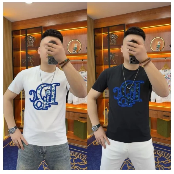 2566 蓝色D字母半袖 T恤潮流潮款欧货潮尚潮男时尚高端