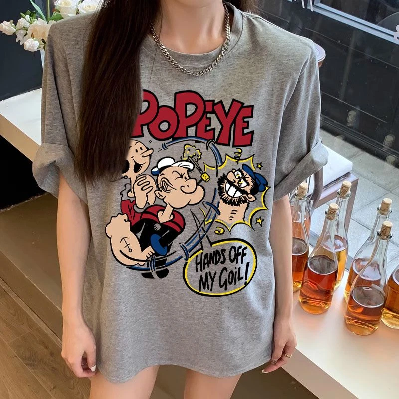 韩系大力水手纯棉短袖女t恤卡通洋气上衣夏季高级感男女休闲半袖t