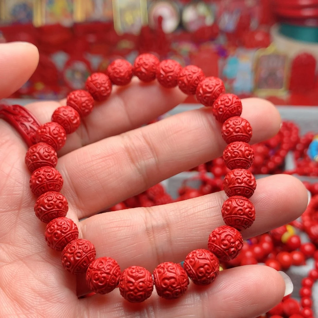 天然辰砂工艺品朱砂回纹珠手串